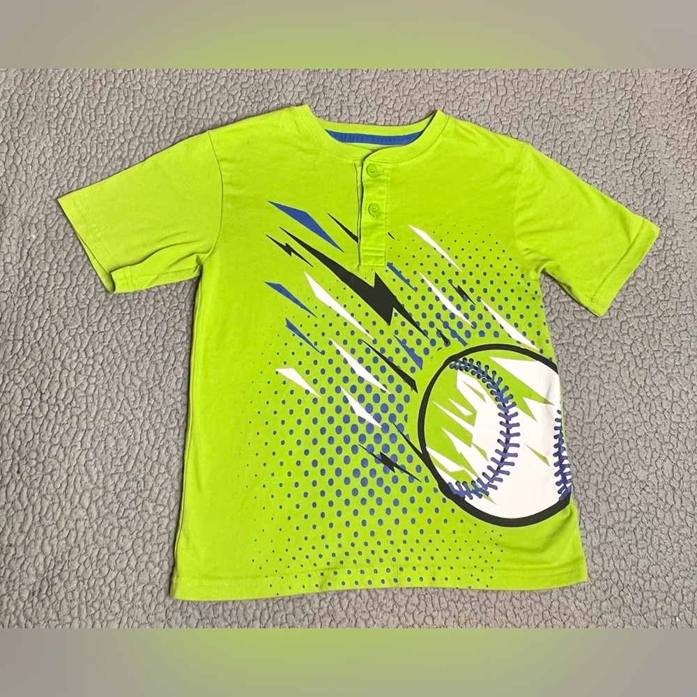365 Kids‎ T Shirt With Baseball Lime Green And White Little Boys Size 8